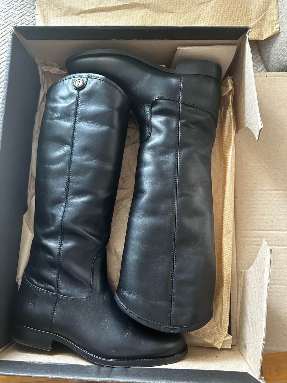 Like New Frye Black Leather Knee-High Heeled Boots